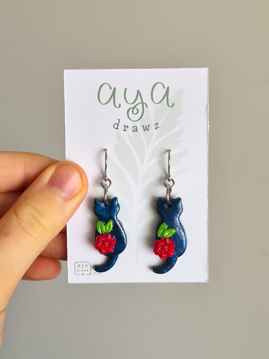 Clay Flower Cat Earrings