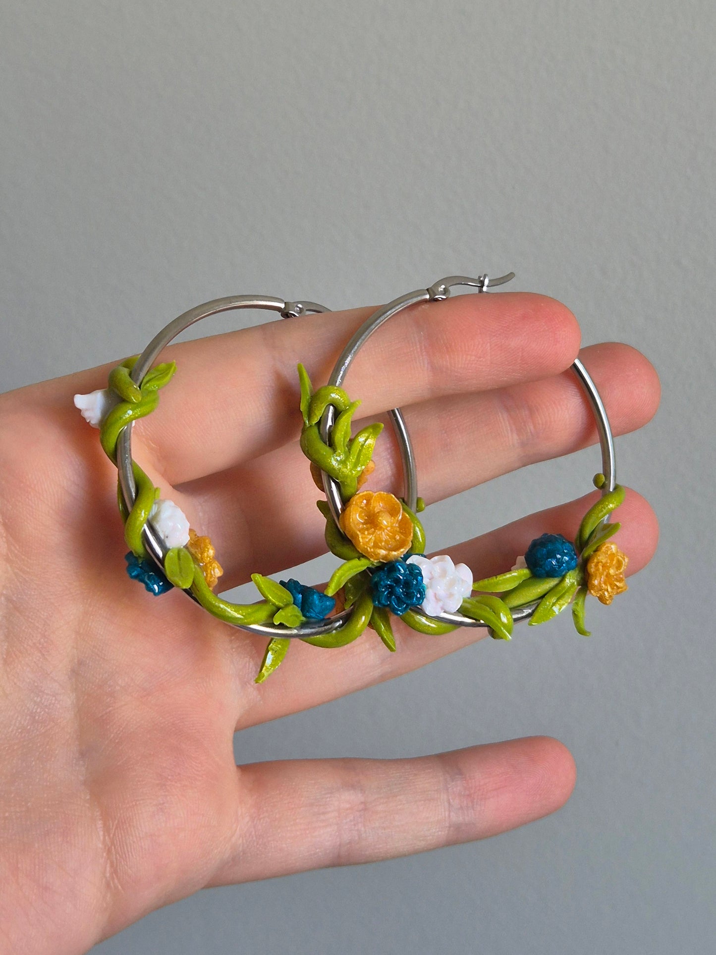 Clay Floral Hoop Earrings