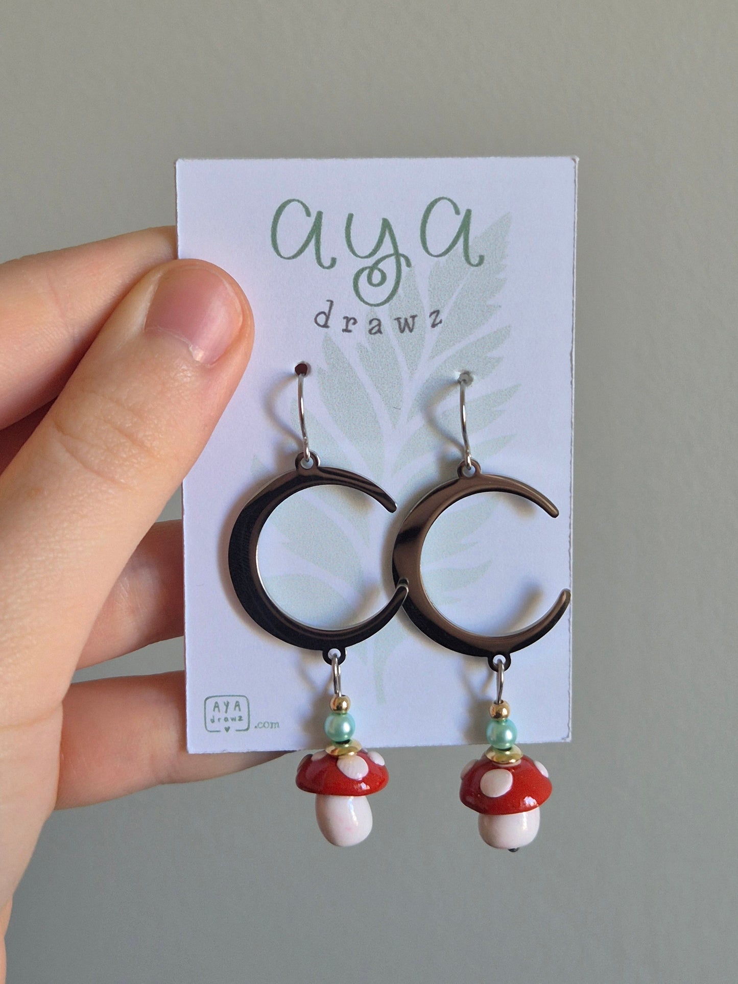 Clay Moon Mushroom Earrings